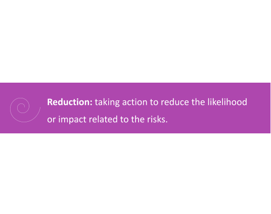 Reduction: taking action to reduce the likelihood or impact related to the risks.